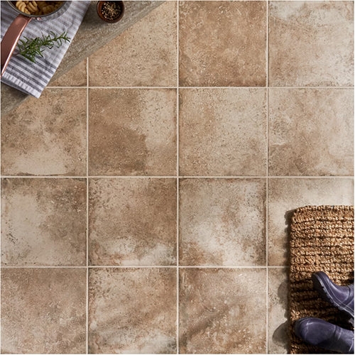 Floor Tile Variegated Shading Brown Beige Matte Porcelain Rustic
