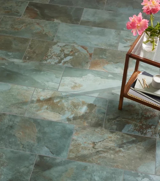 Floor Tile Variegated Slate Look Sage Green Rust Large Format Earthy