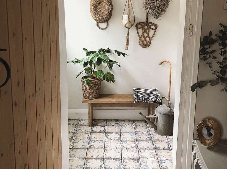 Floor Tile, Vintage Blue & White Floral Pattern for Rustic Entry