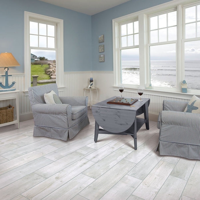 Floor Tile Whitewashed Wood Look Coastal Sunroom Ocean View
