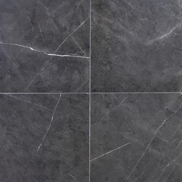 Floor Tile with White Veining Polished Dark Gray Marble Look Tile