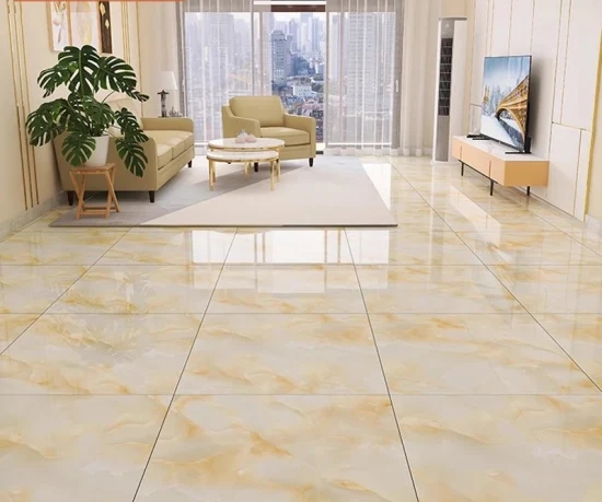 Floor Tile Yellow Marble Look Polished Porcelain Large Format Veining