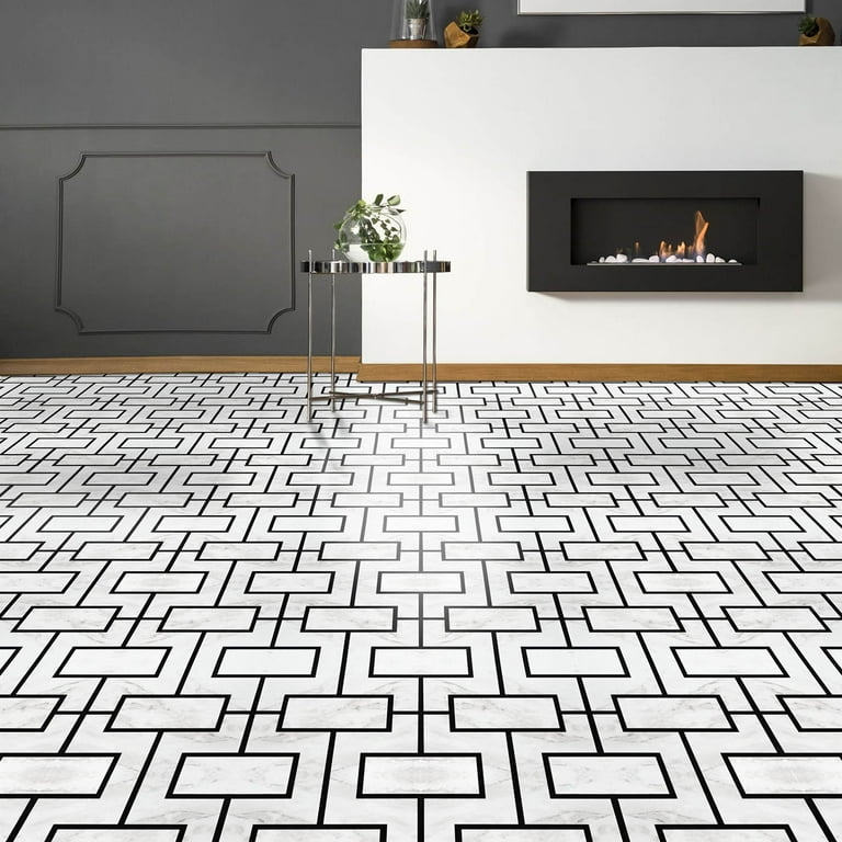 Floor Tiles Bold Interlocking Geometric Monochrome High Contrast