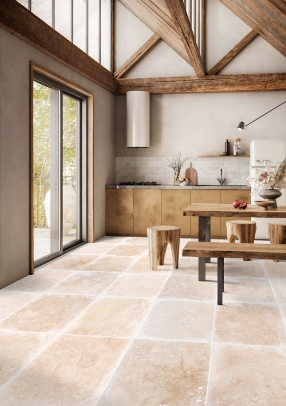 Floor Tiles Large Format Cream Travertine Honed Natural Stone