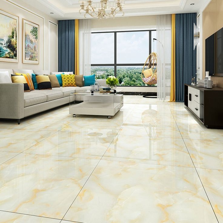 Floor Tiles Light Yellow Marble Veining Polished Large Format Square