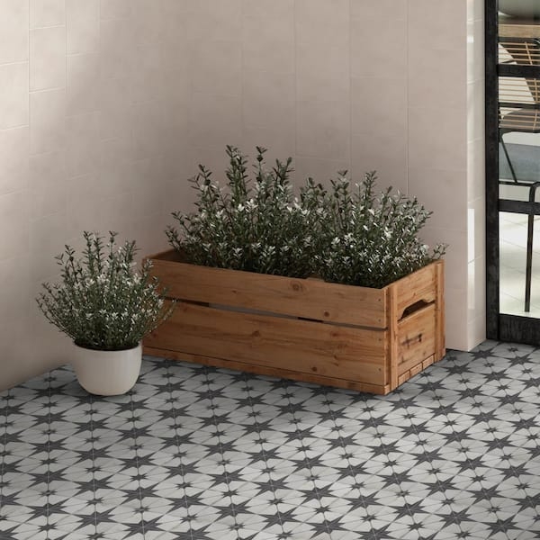 Floor Tiles Star Pattern Peel And Stick Monochrome Matte Finish