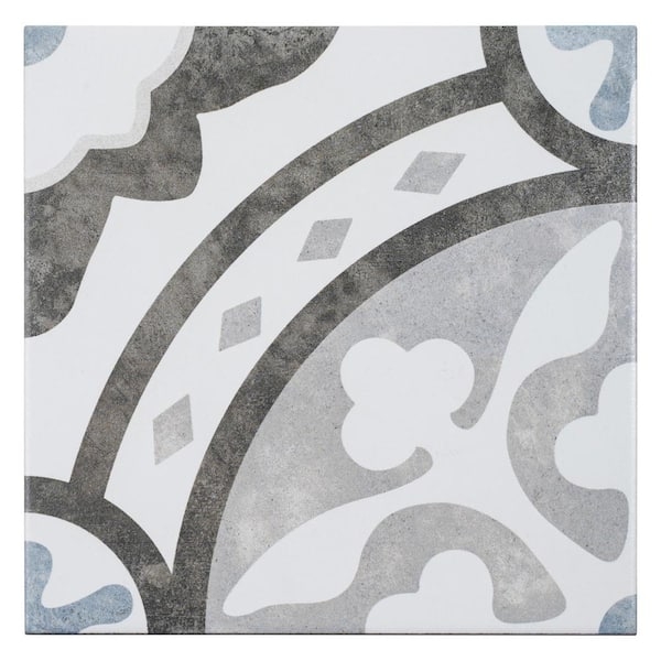 Floor Wall Tile Encaustic Look Charcoal Bands Weathered Grey Matte