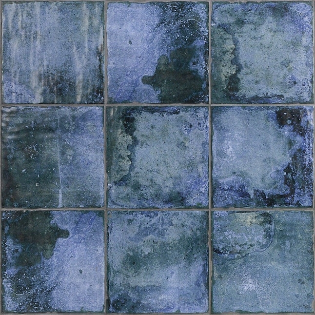 Floor Wall Tile Variegated Glaze Mottled Pattern Blue Ceramic Artisanal
