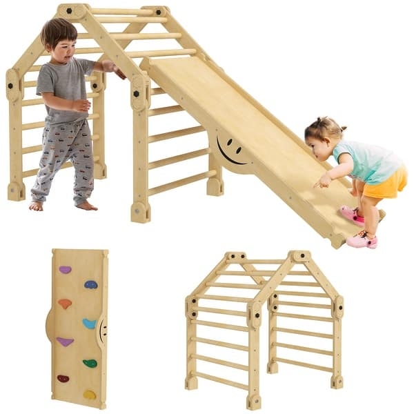 Foldable Wood Toddler Playground with Smiley Face Detail