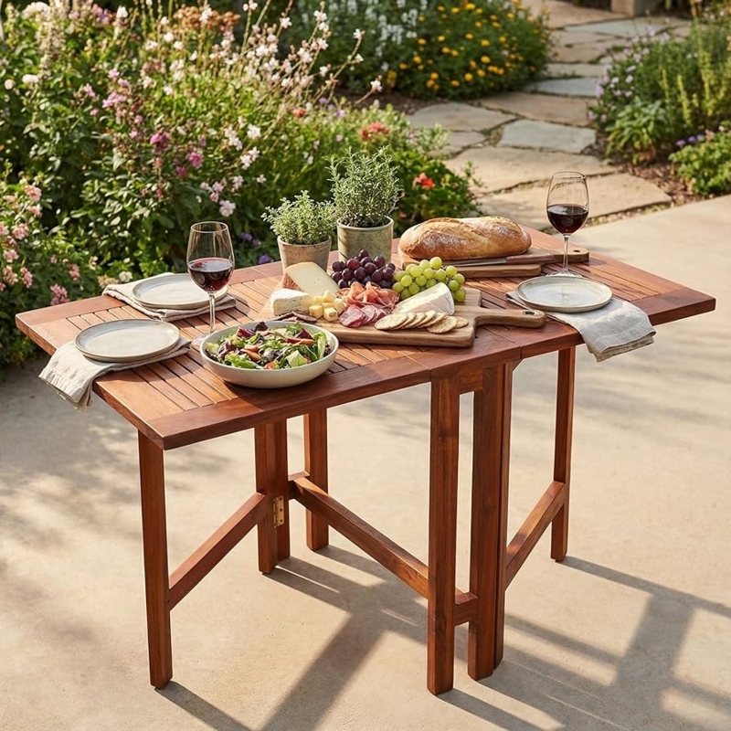 Folding Dining Table Butterfly Leaf Wood Toned Rustic Garden Gate Leg
