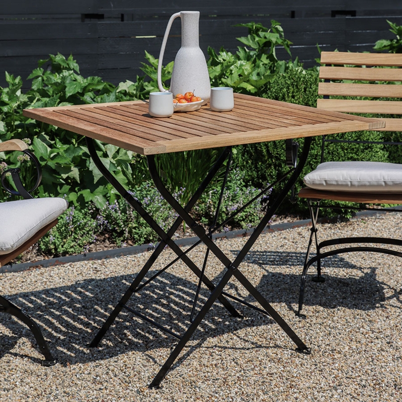 Folding Dining Table Square Wood Slatted Top Black X Frame