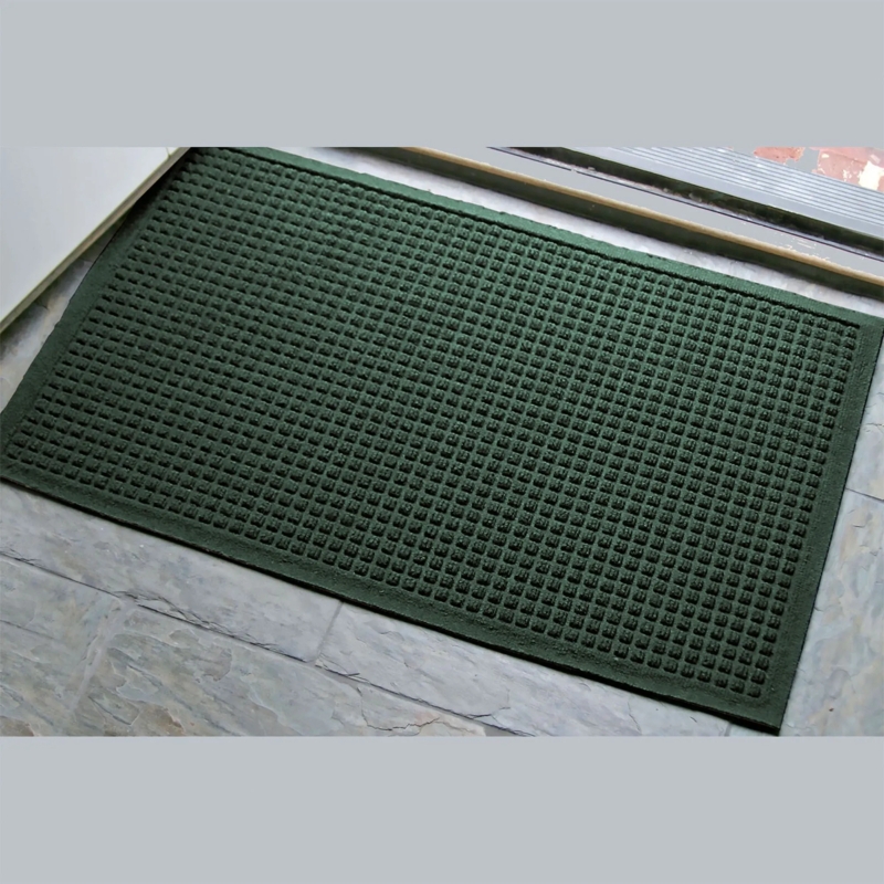 Forest Green Doormat, Raised Grid Pattern, Heavy Duty Rubber Backing