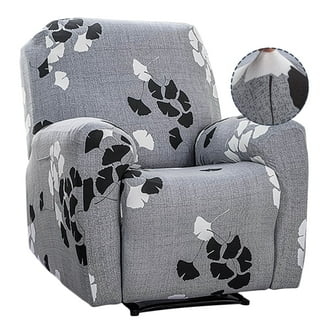Form Fitting Recliner Slipcover Grey Ginkgo Leaf Pattern
