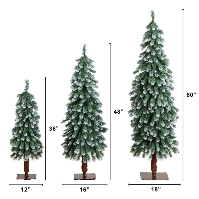 Frosted Artificial Christmas Tree Set Graduated Heights Slim