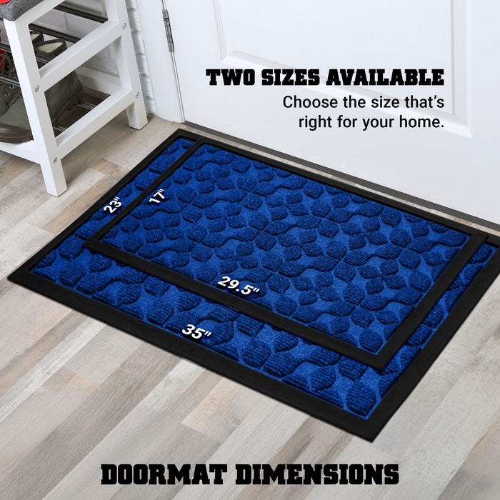 G128 Home Entrance Blue Geometric Floral Pattern Door Mat 23x35 in Welcome Mats