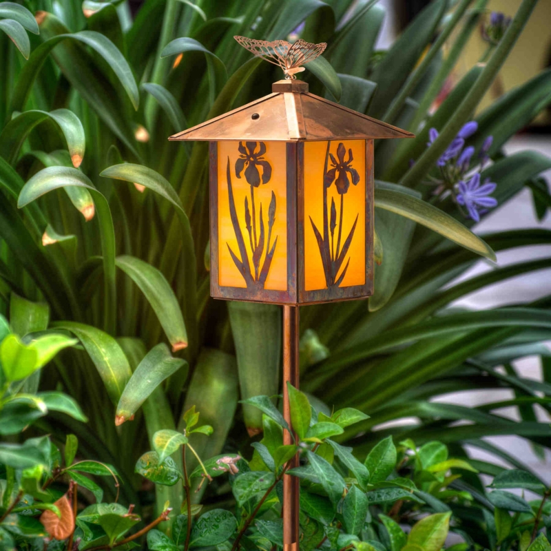 Garden Lantern Craftsman Copper Toned Iris Cutout Butterfly Topper