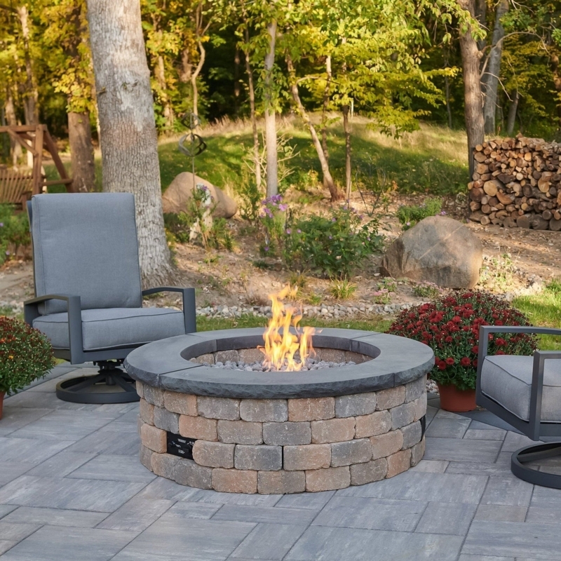 Gas Fire Pit Masonry Base Charcoal Top Circular Stone