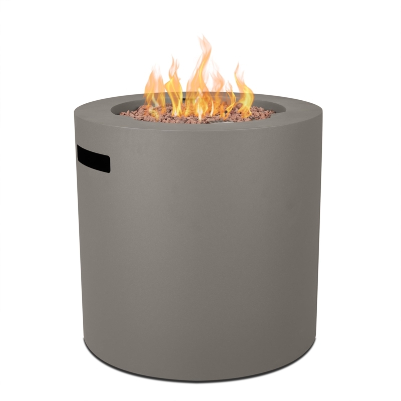 Gas Fire Pit Mist Gray Powder Coated Metal Compact Cylindrical Base