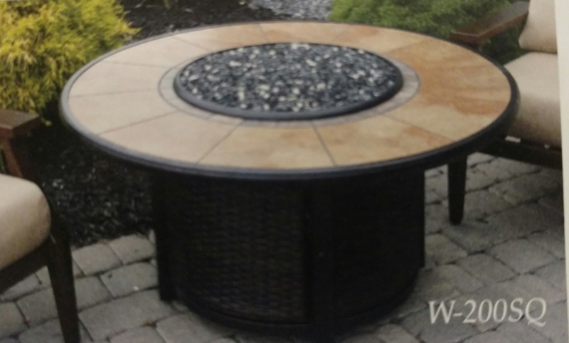 Gas Fire Pit Table Round Tiled Top Woven Cylindrical Base