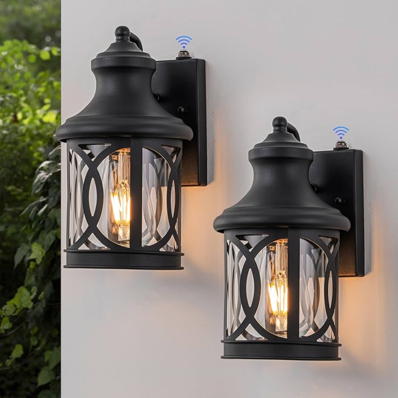 Geometric Overlay Outdoor Wall Lantern with Dusk to Dawn Sensor