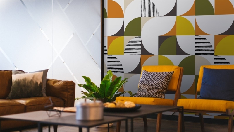 Geometric Patterned Wallpaper Large Scale Earth Tone Mural Lounge