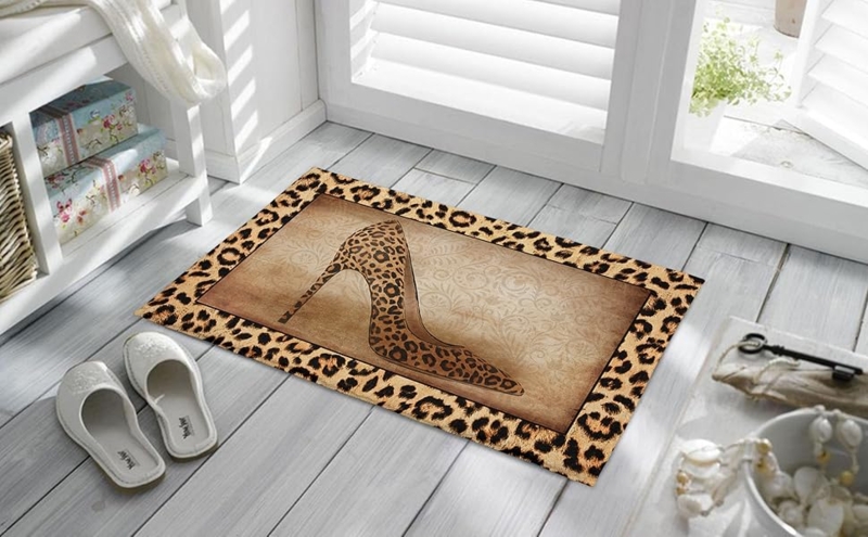 Glam Doormat with Leopard Print High Heel Graphic