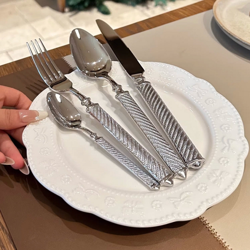 Glam Luxury Cutlery Set Braided Handles Mirrored Finish