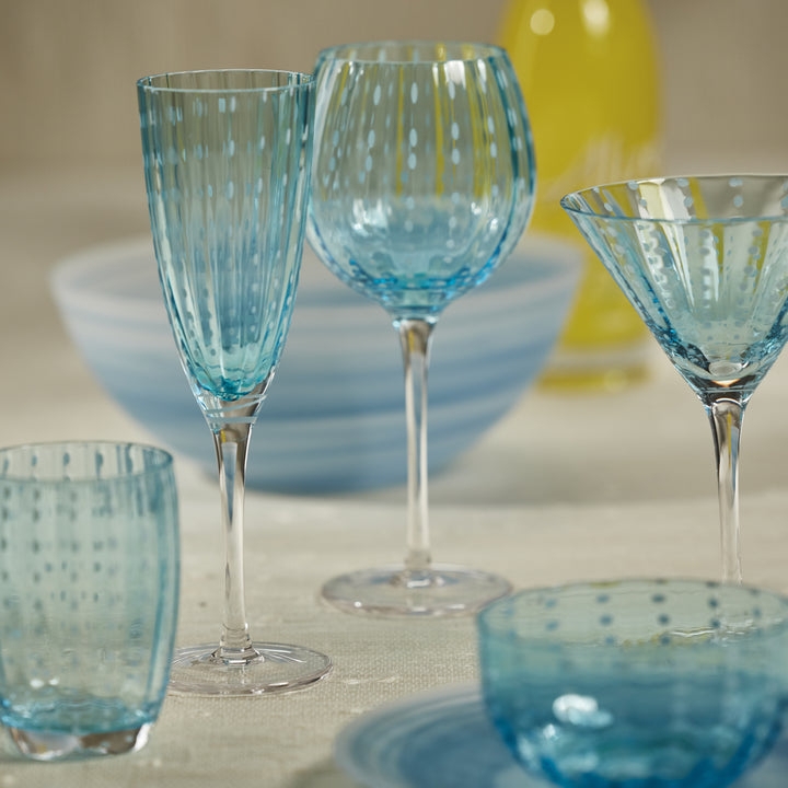 Glassware Set Aqua Blue White Polka Dots Mixed Shapes Coastal