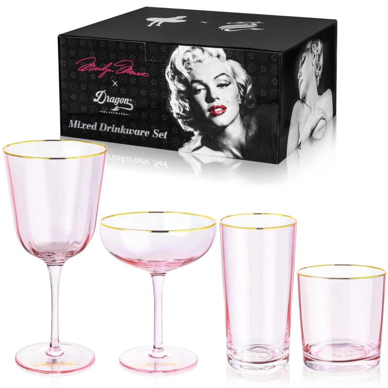 Glassware Set Gold Rimmed Edges Assorted Shapes Glam Retro