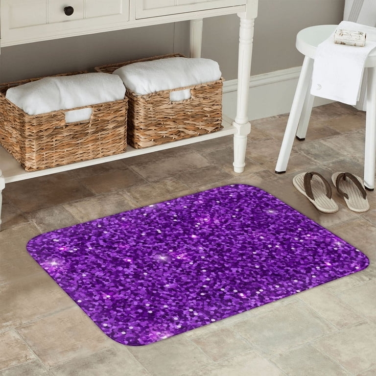 Glitter Print Bath Mat Rounded Corners Synthetic Playful Accent