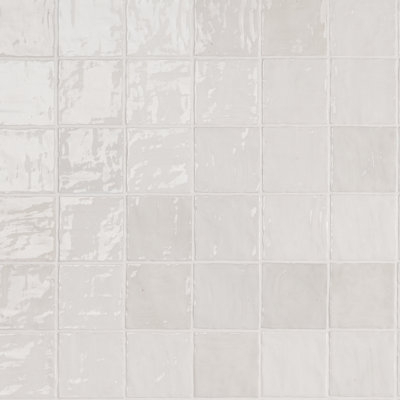 Glossy Off White Wall Tile Undulating Texture Artisan Ceramic