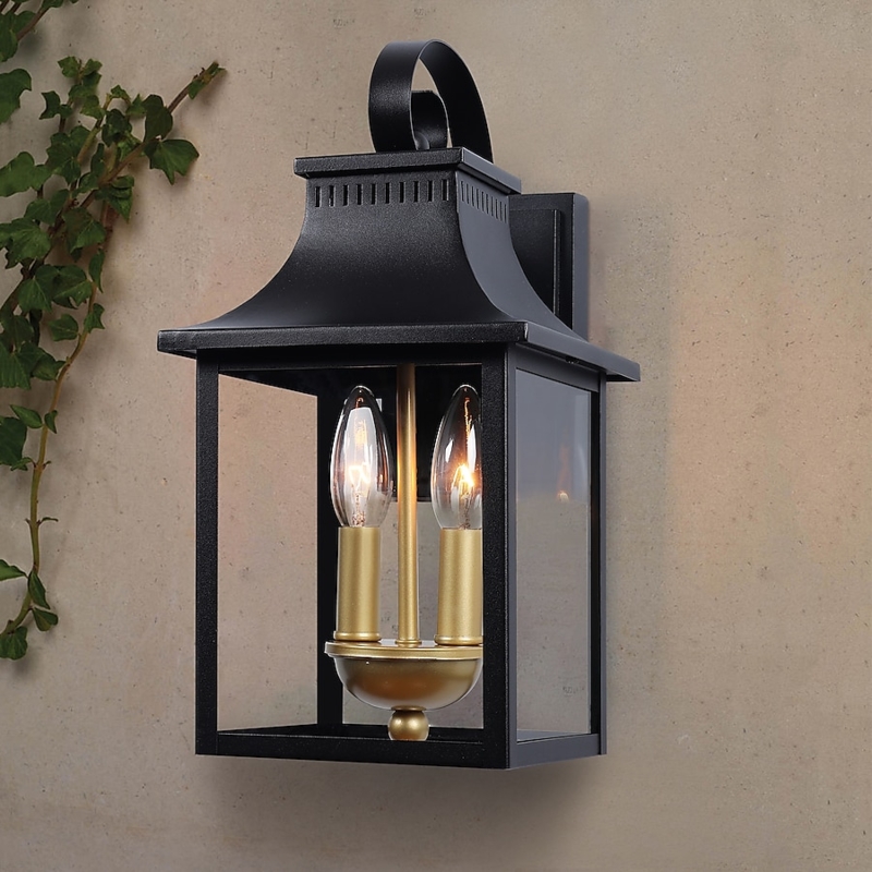 Gold Internal Fixture Outdoor Wall Lantern, Dual Candelabra