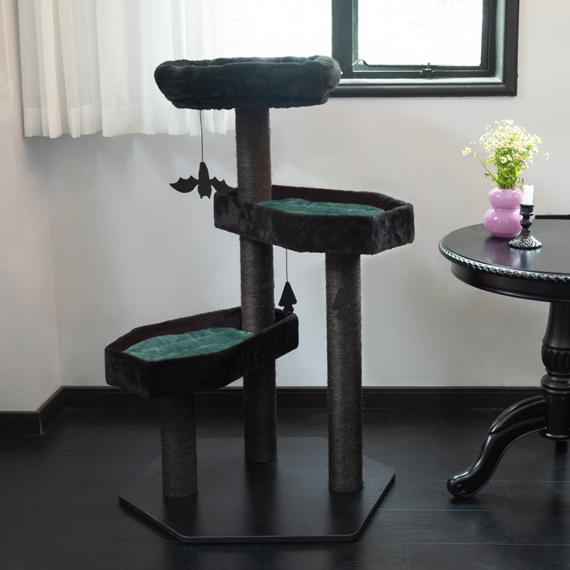 Gothic Cat Tree Coffin Shape Dark Green Mats