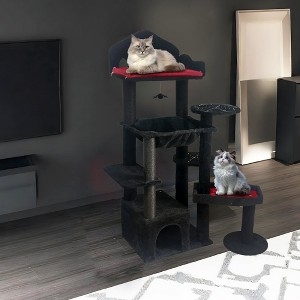 Gothic Cat Tree with Arched Perch and Red Accents