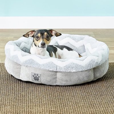 Gray Bolster Dog Bed Chevron Lining Ribbed Exterior