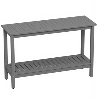 Gray Wooden Console Table Slatted Top Bottom Shelf