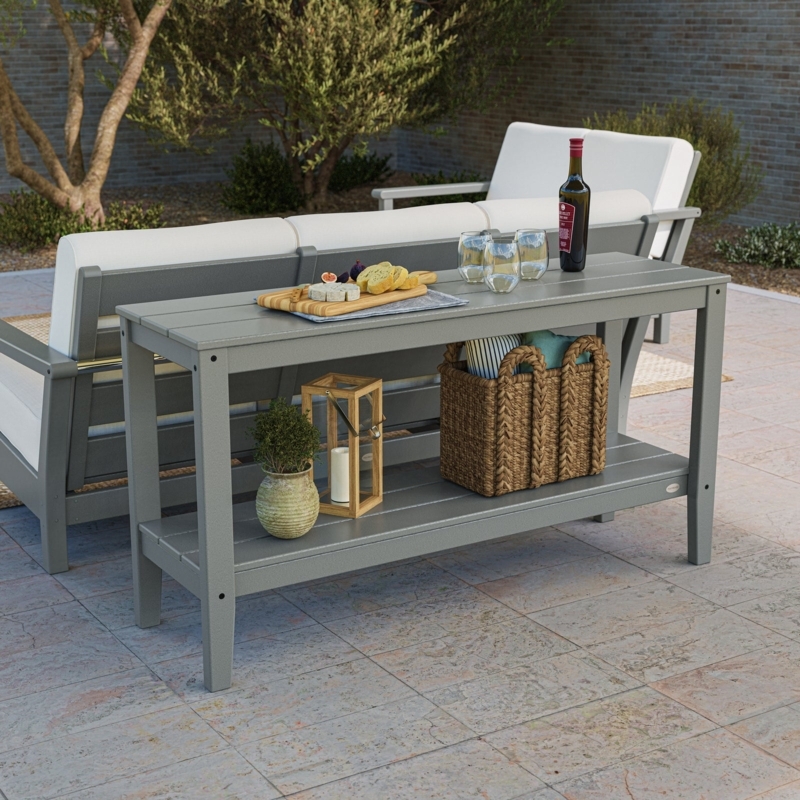 Grey Outdoor Console Table Slatted Composite Two Tier Patio