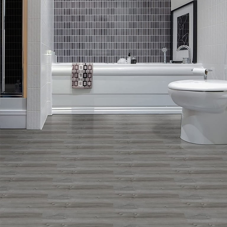 Grey Wood Grain Vinyl Plank Flooring Waterproof Peel And Stick