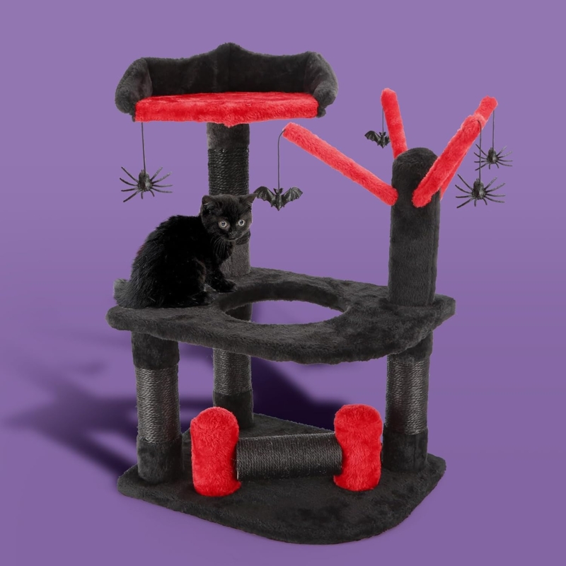 Halloween Cat Tree Black with Crown Shaped Perch