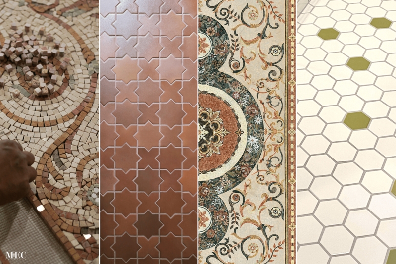 Hand Crafted Mosaic Floor Tile Terracotta Geometric Honeycomb Floral