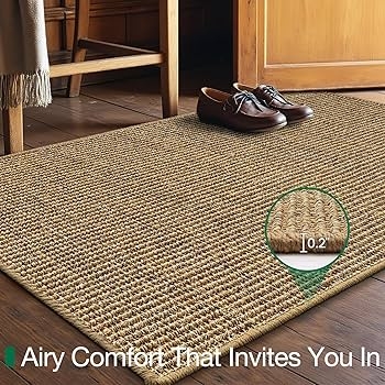 Handcrafted Sisal Floor Mat With Low Profile And Ribbed Surface