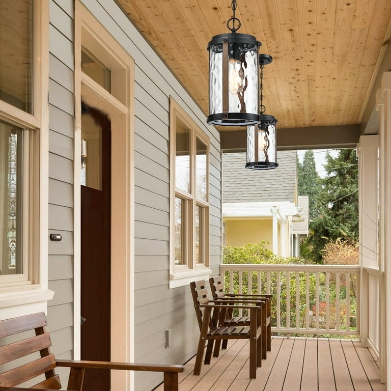 Hanging Lantern Cylinder Silhouette with Textured Water Glass Shade
