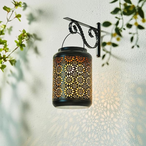 Hanging Lantern Floral Cutouts Scrolled Bracket Boho Patio Lighting