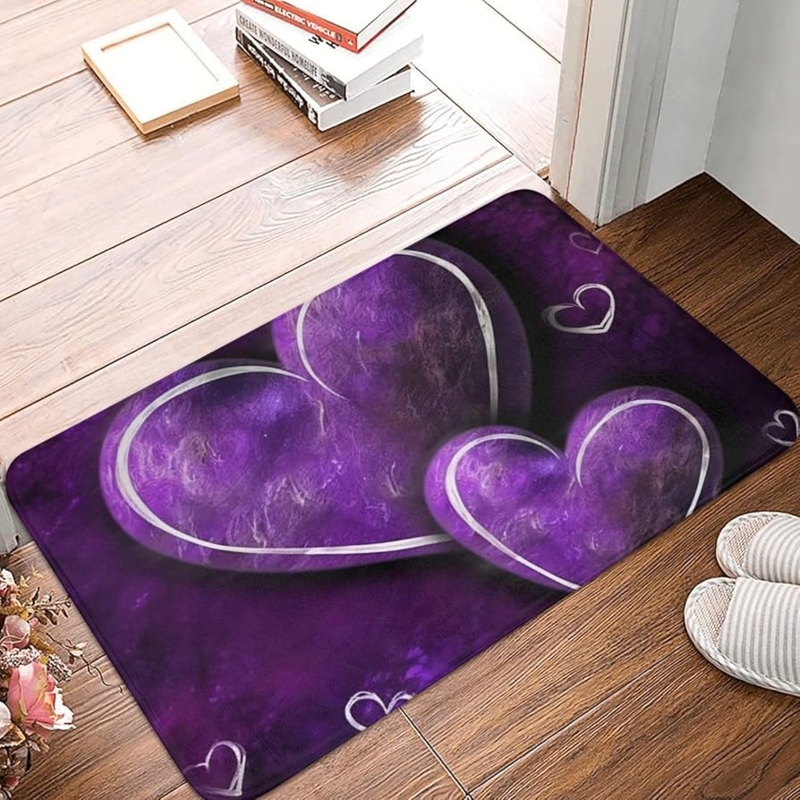 Heart Print Doormat Marbled Texture Synthetic Pile Whimsical Rug
