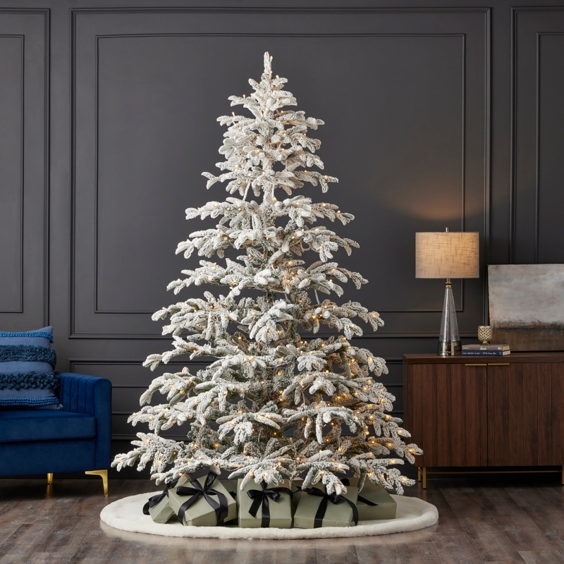 Heavily Flocked Artificial Tree Pre-Lit Warm Lights Moody Decor