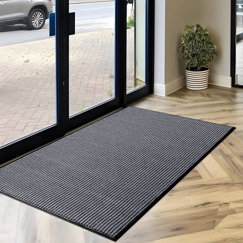 Heavy Duty Door Mat Charcoal Grey Ribbed Surface Commercial Entryway