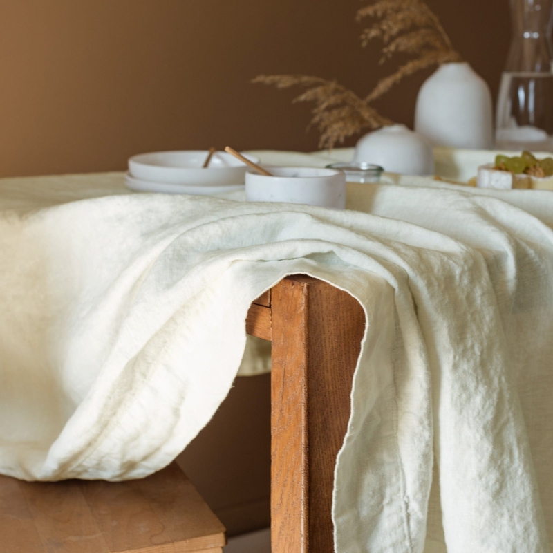 Heavyweight Linen-Like Tablecloth Off-White Drape Hemmed Border Rustic