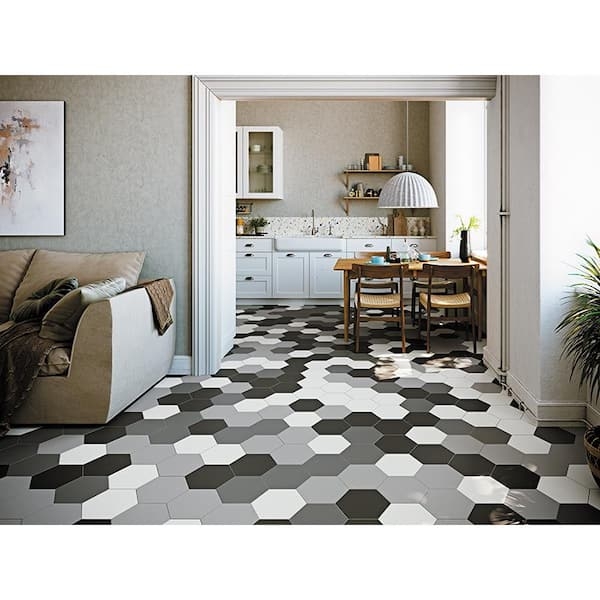 Hexagon Floor Tile: Modern Monochromatic Matte Geometric Pattern