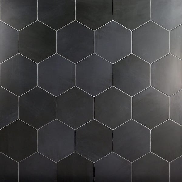Hexagon Tile Dark Gray Matte Contrasting Grout Honeycomb Pattern