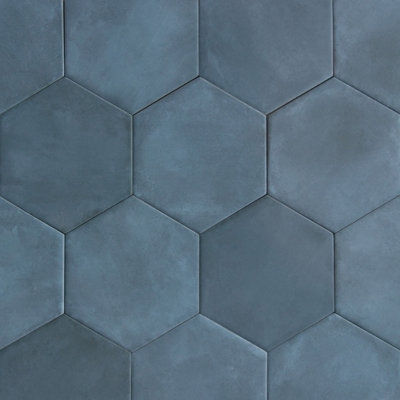 Hexagon Tile Deep Slate Blue Variegated Color Matte Finish Moody